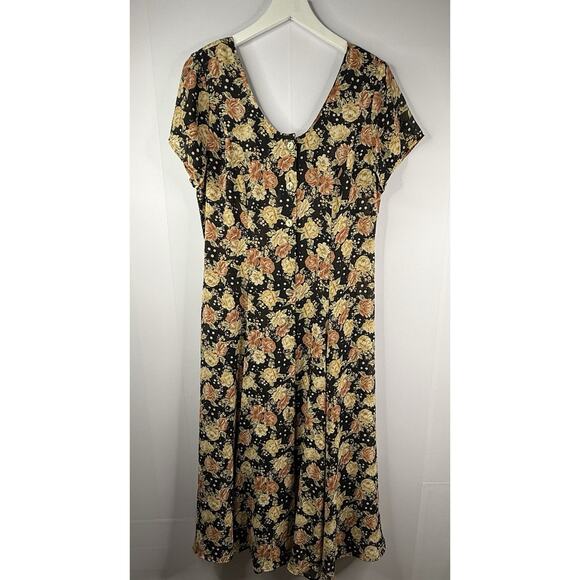 Vtg 90s Express Button Front Dress 13 14 XL Prairie Dark Floral Romantic Sheer - Picture 1 of 10